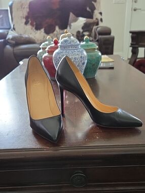 Christian Louboutin Black Leather Pointed Toe Stiletto Pumps